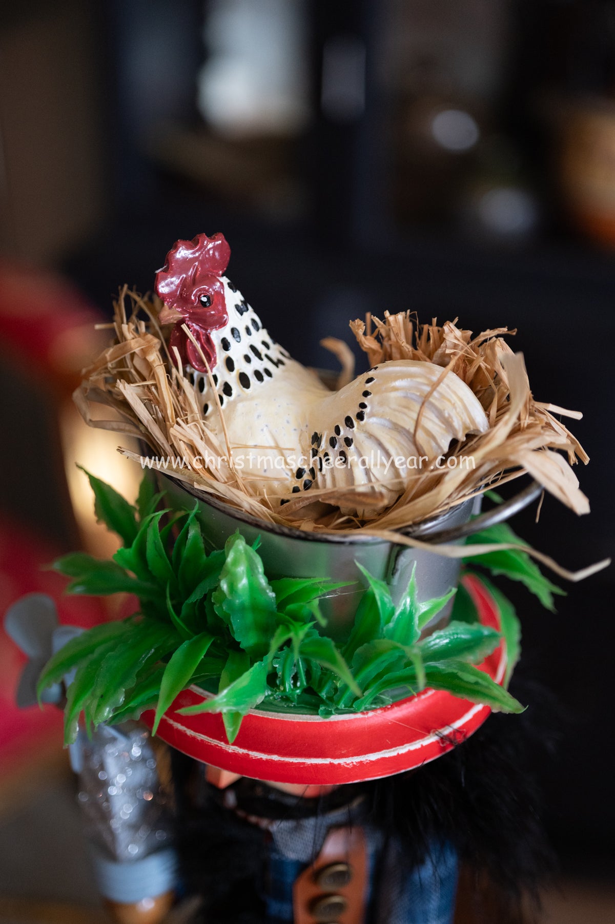 Farmer with chicken Christmas nutcracker at the Christmas Cheer All Year Store