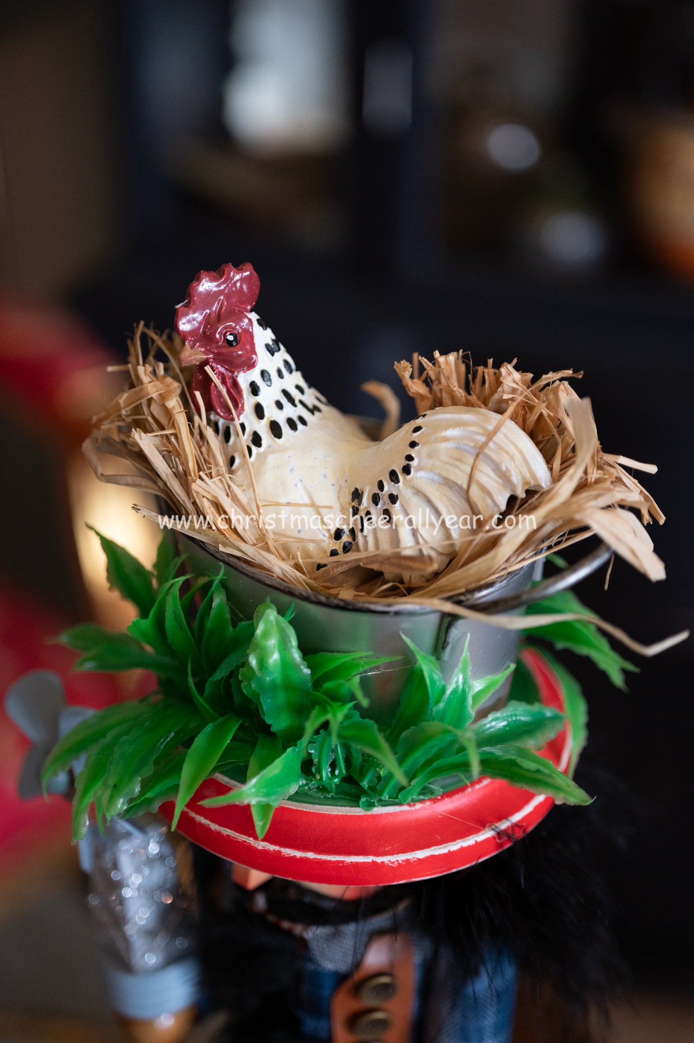 Farmer with chicken Christmas nutcracker at the Christmas Cheer All Year Store