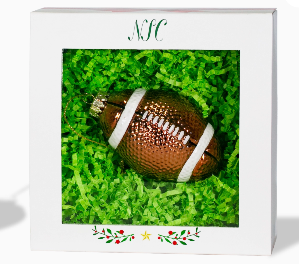The Canton Christmas Shop Football Glass Boxed Ornament Gift Set for Sports Fans