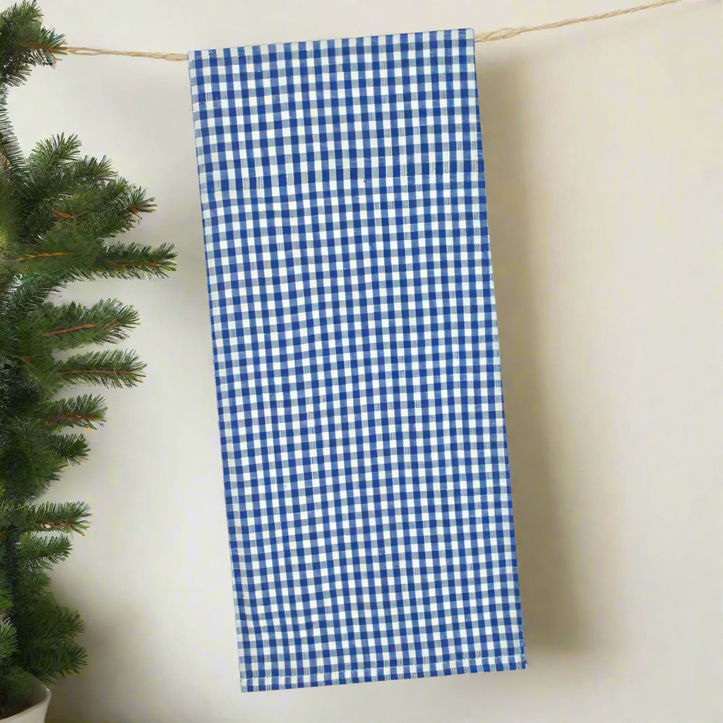 The Canton Christmas Shop French Blue Kitchen Towel Hanging from Twine