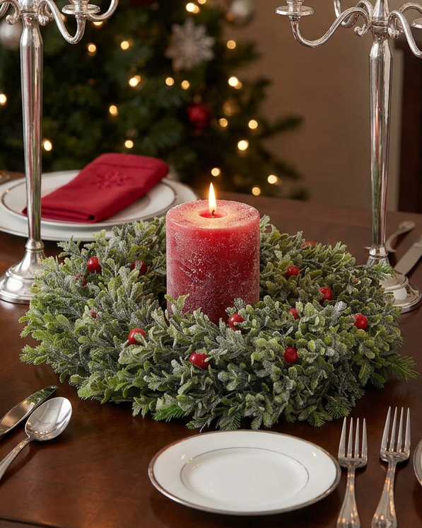 Christmas Cheer All Year Boxwood with berries candle ring Kurt Adler
