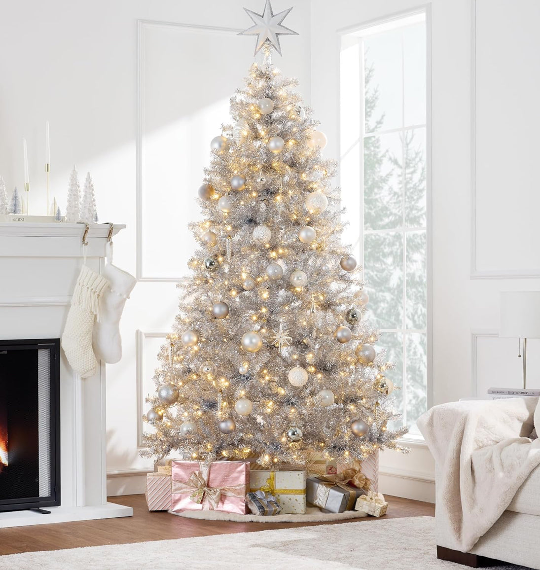 6' Prelit Silver Tinsel Christmas Tree