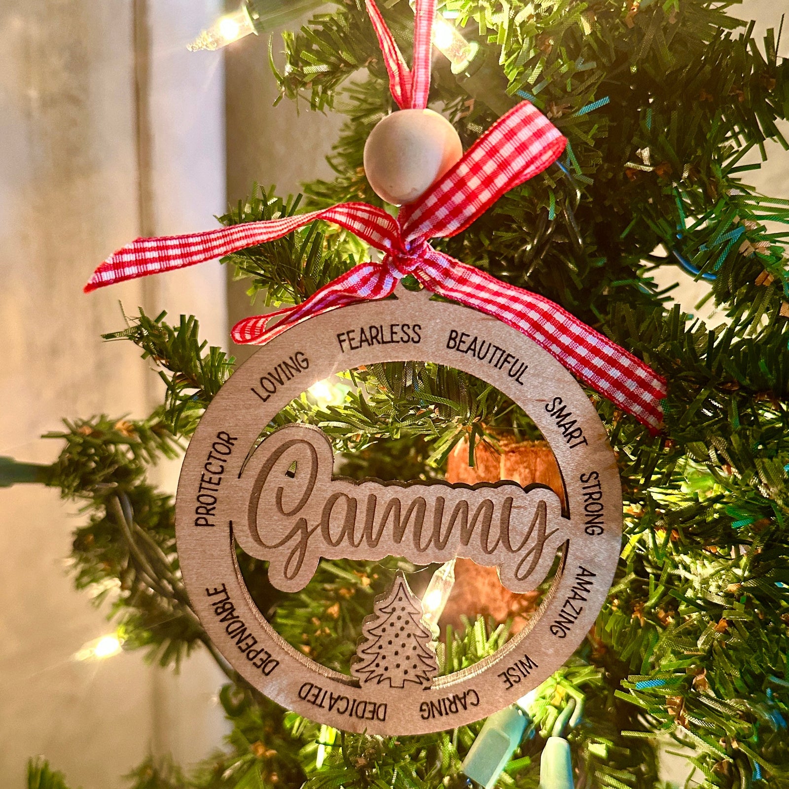 Decorative wood ornament with Gammy on a Christmas tree Christmas Cheer All Year