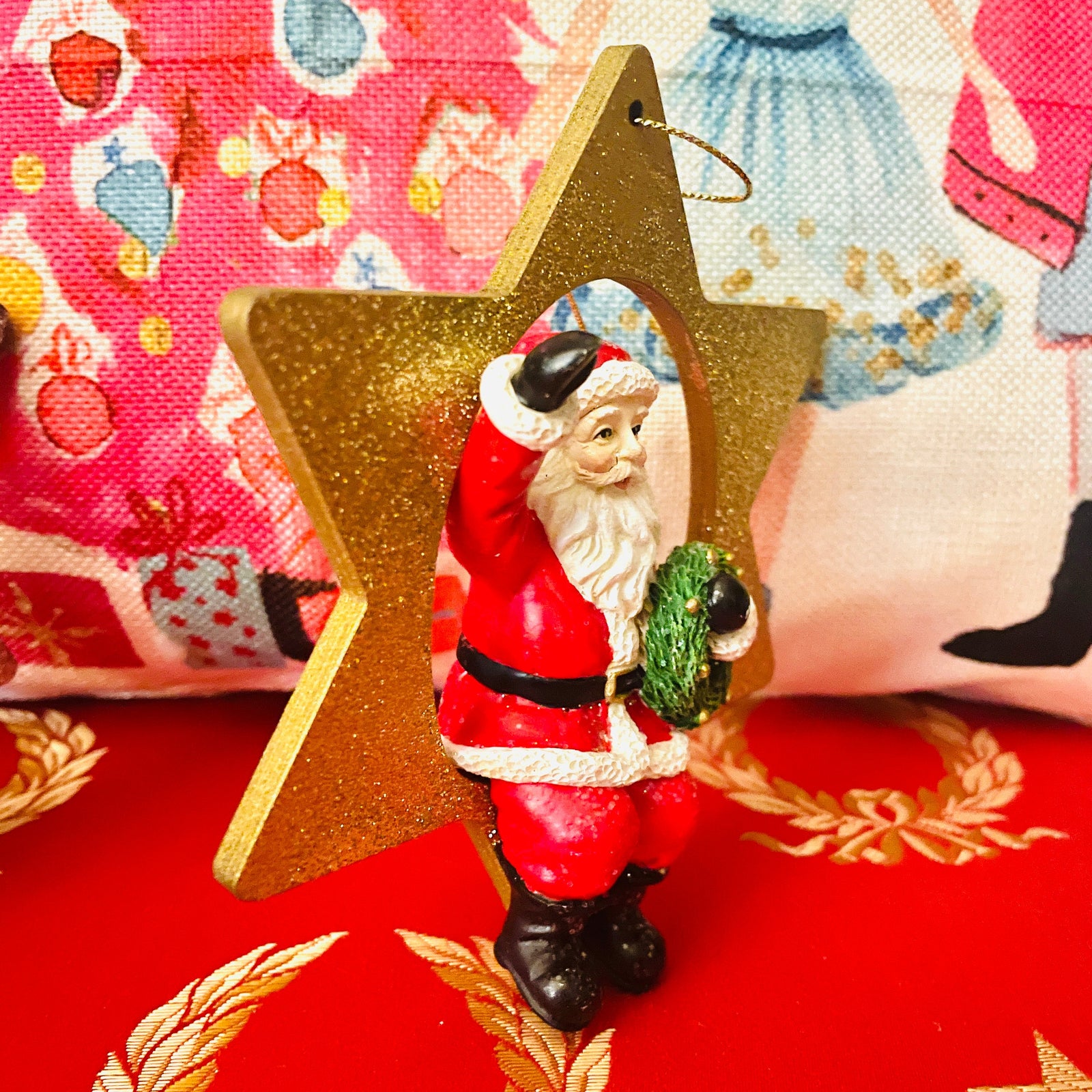 Christmas Cheer All Year German Santa in Star Ornament