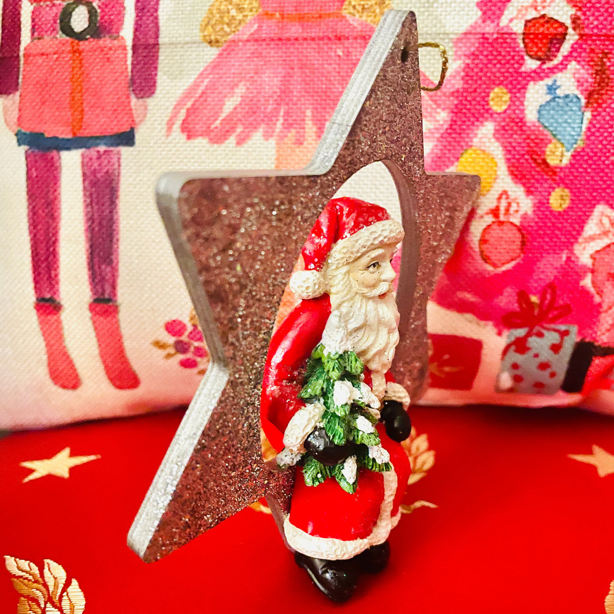 Christmas Cheer All Year German Santa in Star Ornament