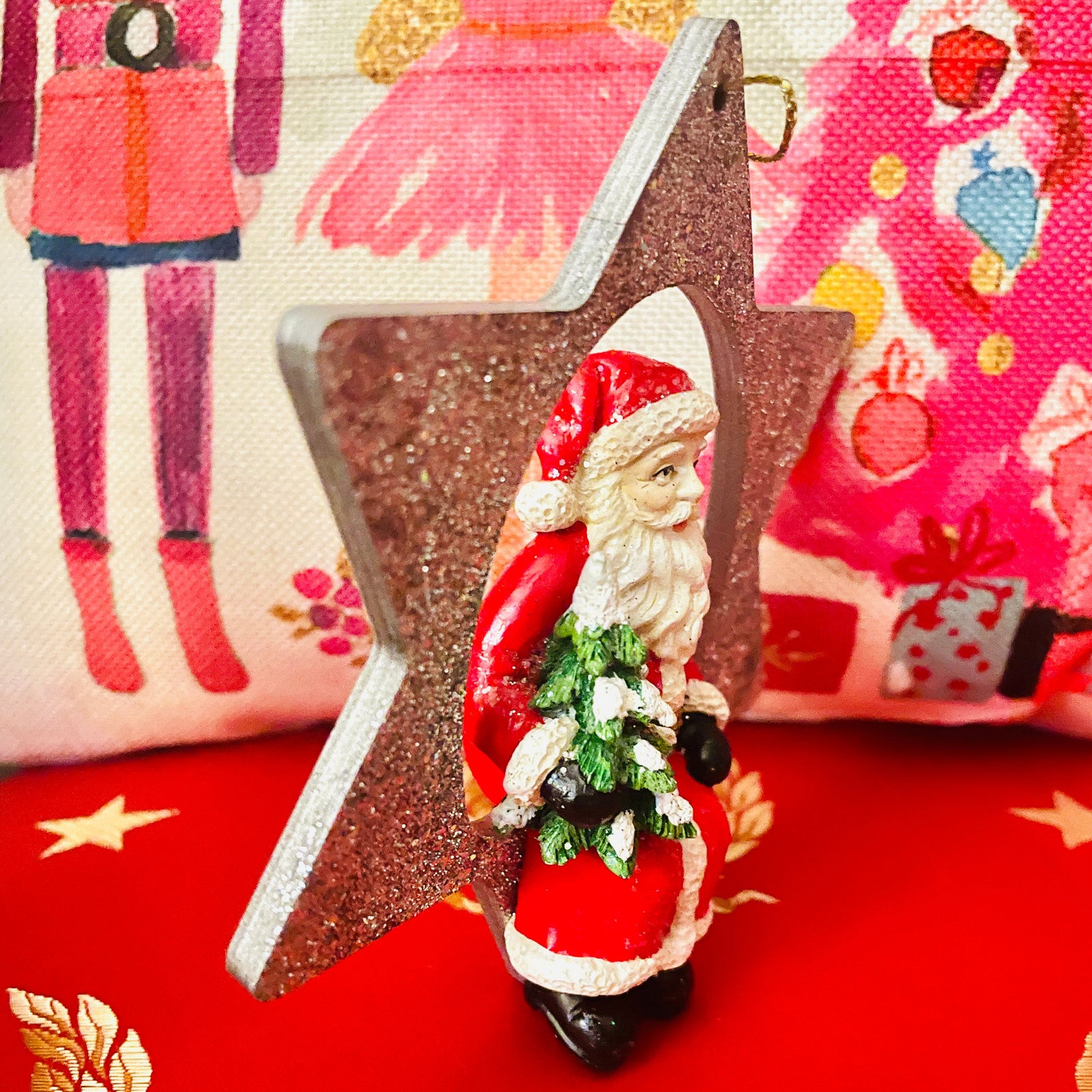 Christmas Cheer All Year German Santa in Star Ornament