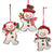 Three snowman-shaped Christmas ornaments hanging on a tree Christmas Cheer All Year