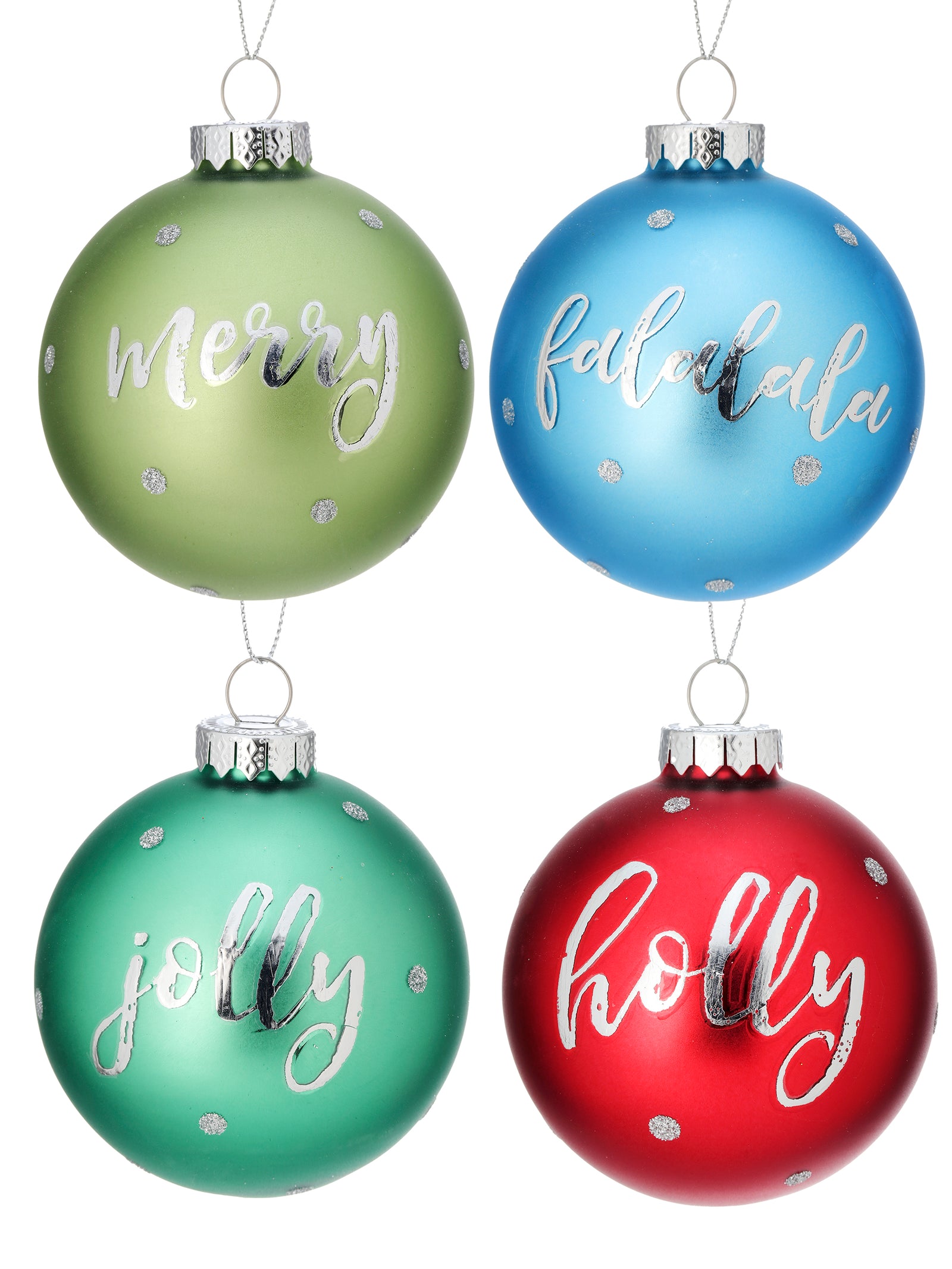 The Canton Christmas Shop 3.2" Glass Ball Ornaments Merry Falalala Jolly Holly
