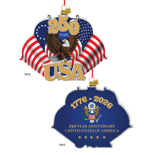Christmas Cheer All Year Glass 250th Anniversary U.S. Flag Ornament America Eagle USA