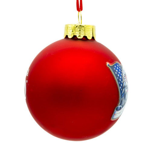 Christmas Cheer All Year 80MM Glass America 250th Red Ball With Eagle Head & Flag Ornament Kurt Adler