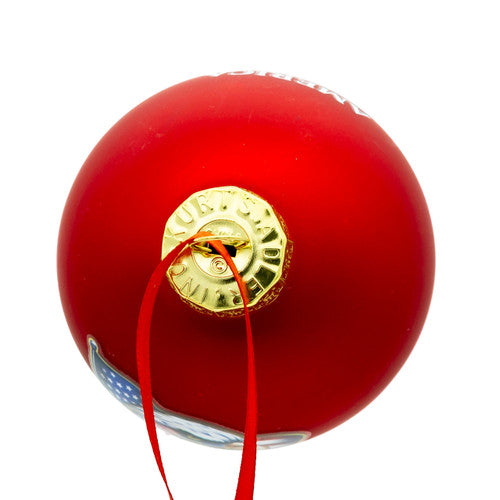 Christmas Cheer All Year 80MM Glass America 250th Red Ball With Eagle Head & Flag Ornament Kurt Adler