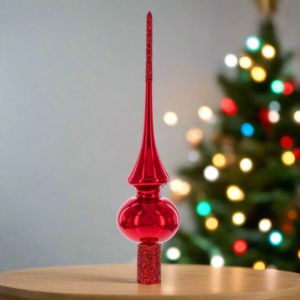Glossy Red with Glitter Top Christmas Tree Topper - Christmas Cheer All ...