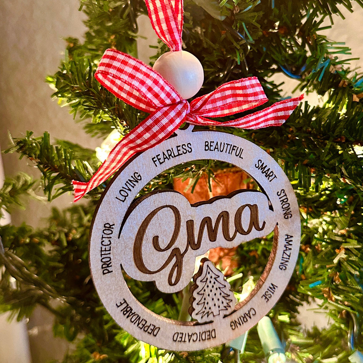 Christmas ornament with &#39;Gma&#39; on a decorated tree custom made ornament for grandma Christmas Cheer All Year