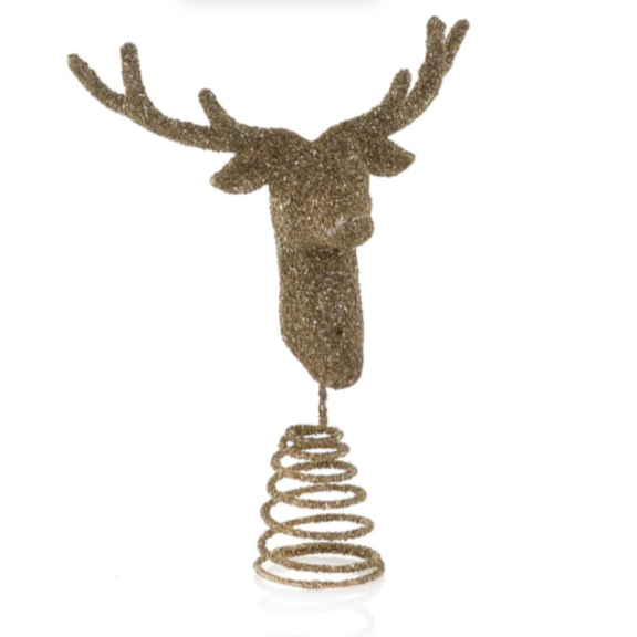 The Canton Christmas Shop Silver Glittered Stag Head Tree Topper