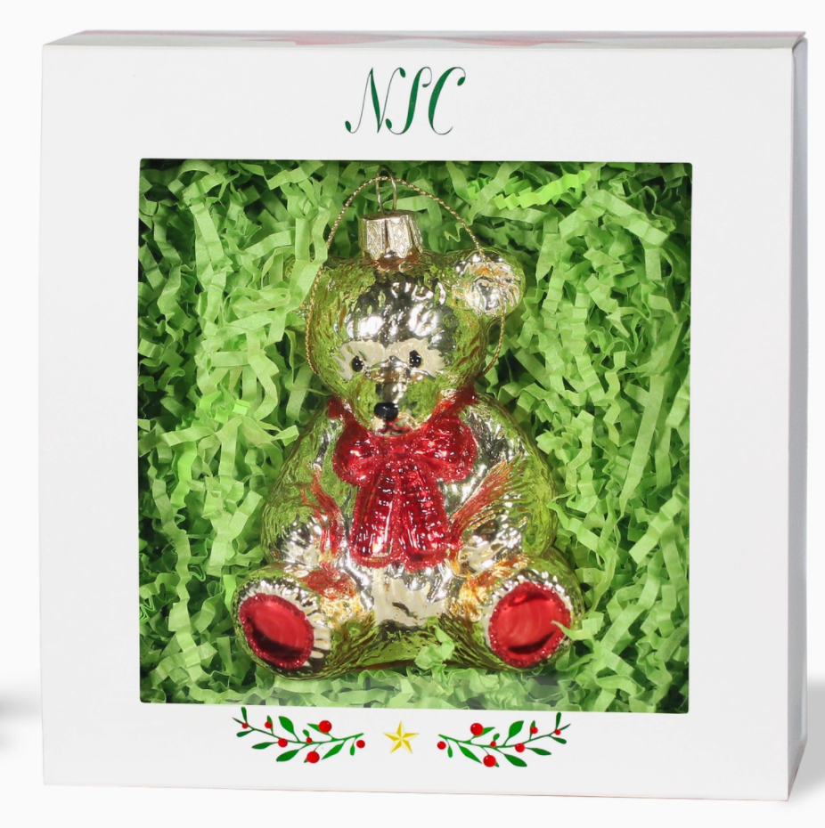 The Canton Christmas Shop Golden Teddy Bear Ornament for valentines love honey bear toy shop gift box