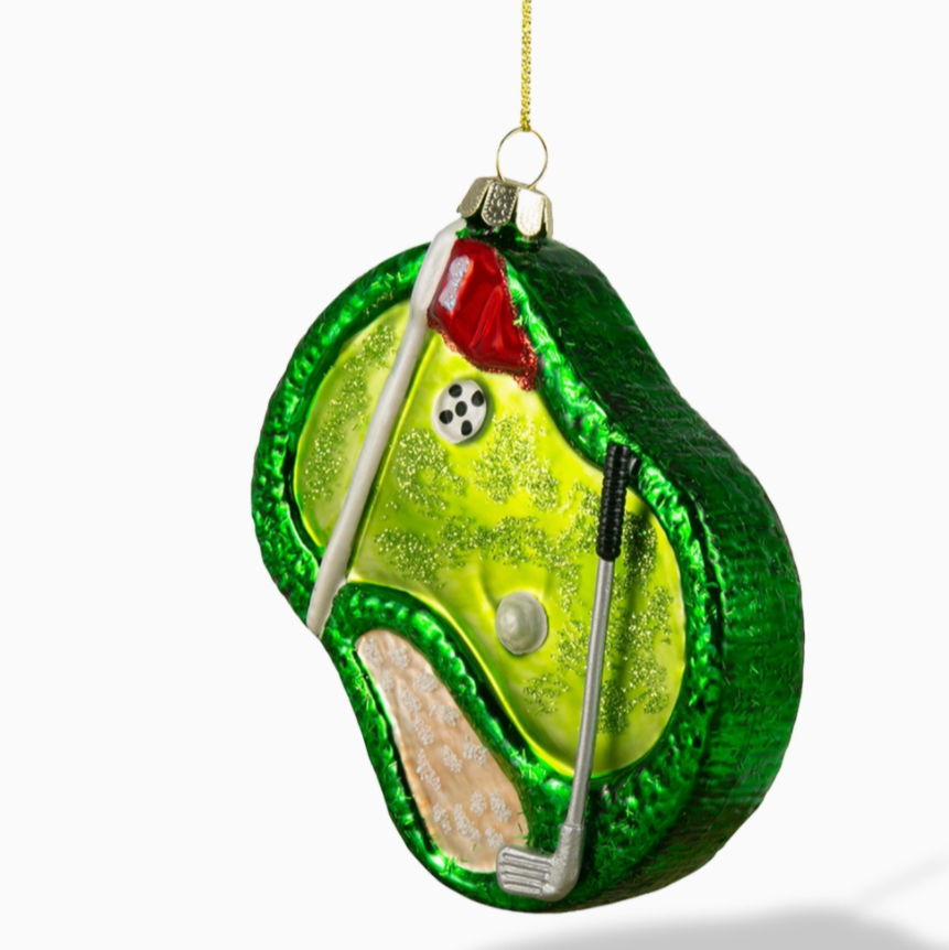 The Canton Christmas Shop Golf Course Hole in One Ornament in gift box on white background
