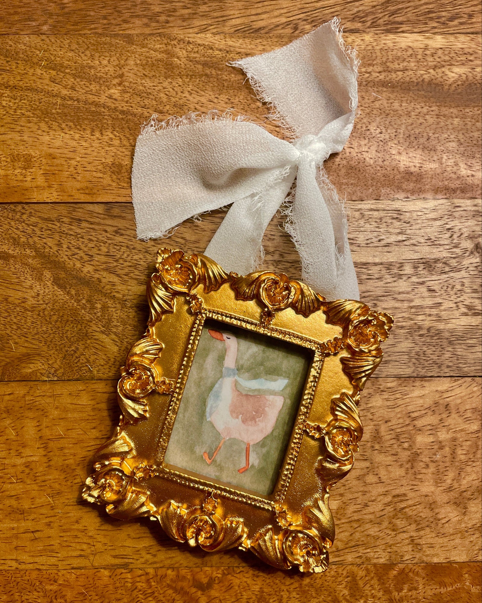 The Canton Christmas Shop Gold Framed Ribbon Painting Vintage Style Christmas Ornaments ballerina gingerbread man house santa solder nutcracker swan duck owl