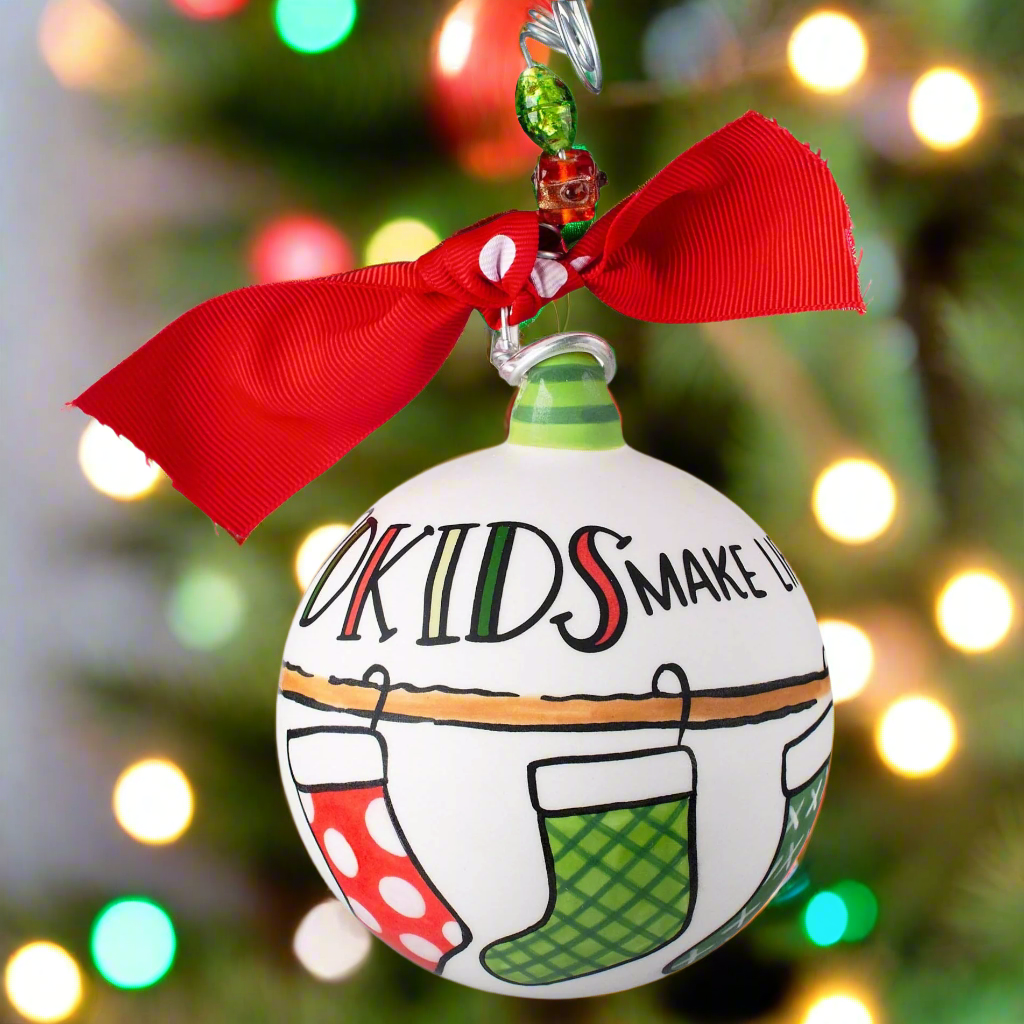 Christmas Cheer All Year Grandkids Make Life Grand Ceramic Ball Ornament by Glory Haus