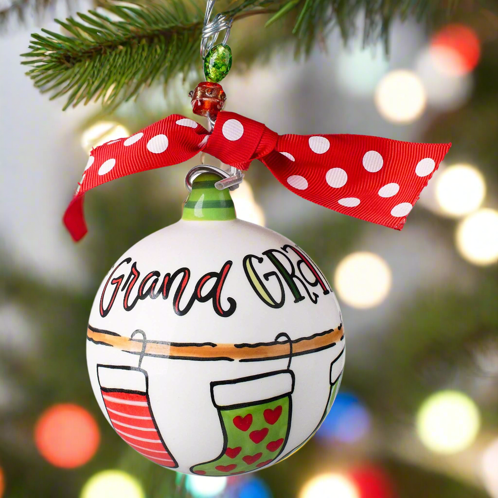 Christmas Cheer All Year Grandkids Make Life Grand Ceramic Ball Ornament by Glory Haus
