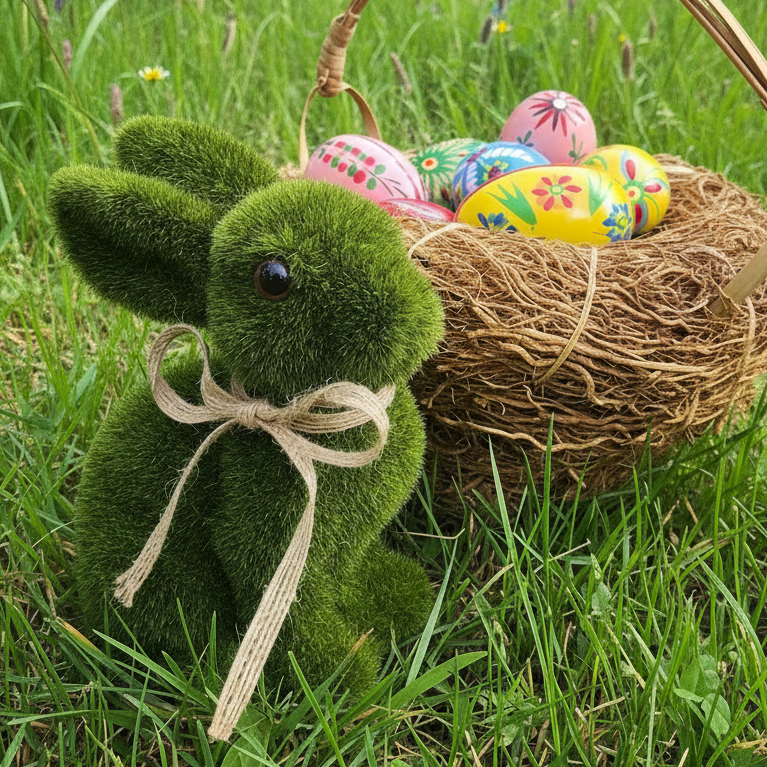 Christmas Cheer All Year Grass bunny in field with easter eggs