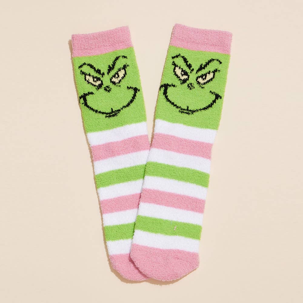 The Canton Christmas Shop Grinch Socks Gift Set 4 Pair Pink Green Striped White Red Bow