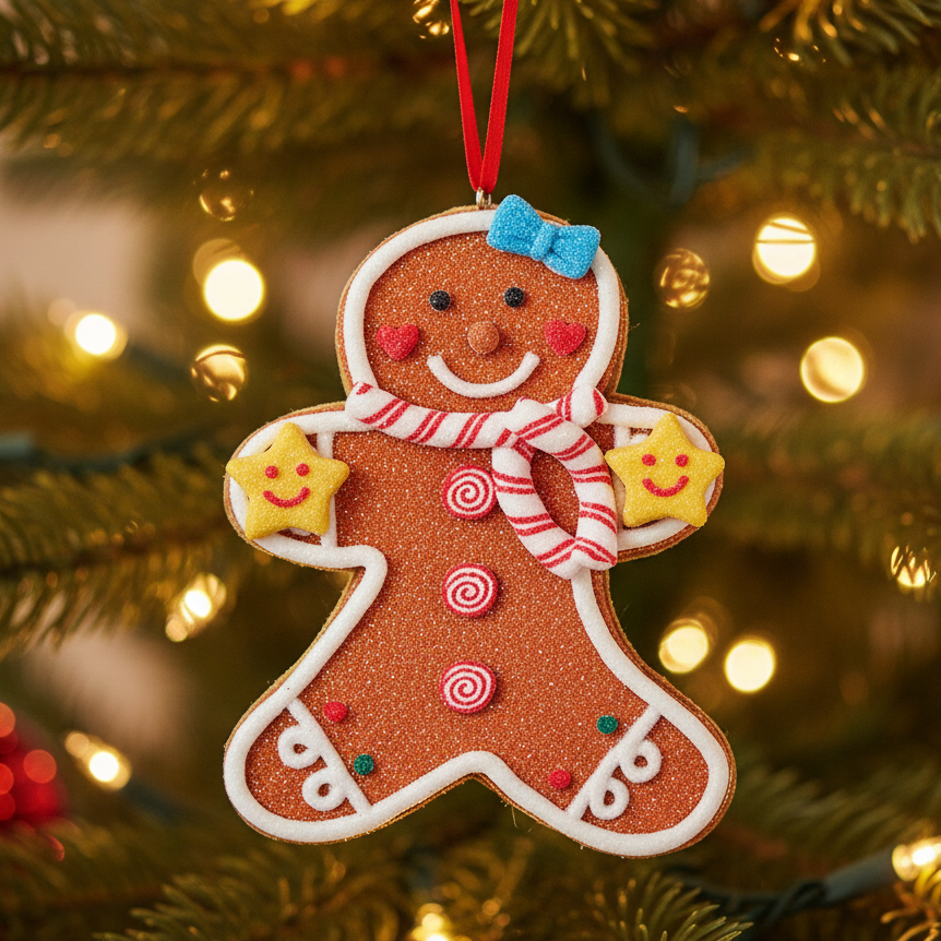 Christmas Cheer All year gingerbread cookie ornament with peppermint scarf