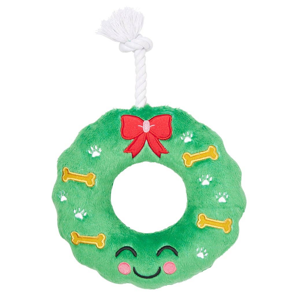 The Canton Christmas Shop Holiday Wreath Dog Toy with rope