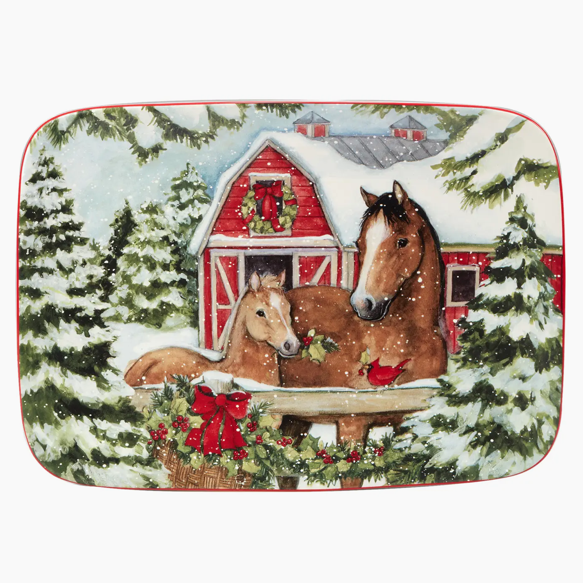 The Canton Christmas Shop Homestead Christmas Ceramic Horses Rectangular Platter