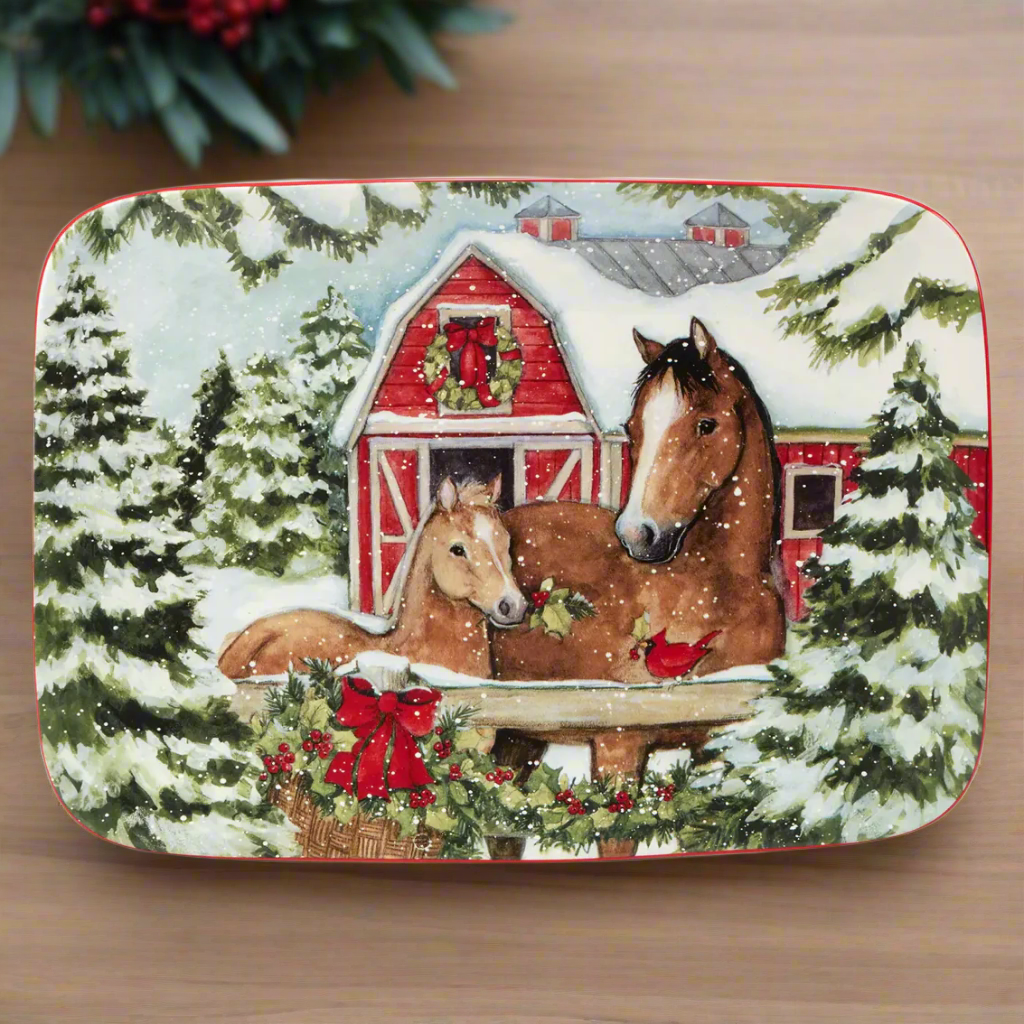 The Canton Christmas Shop Homestead Christmas Horses Rectangular Platter