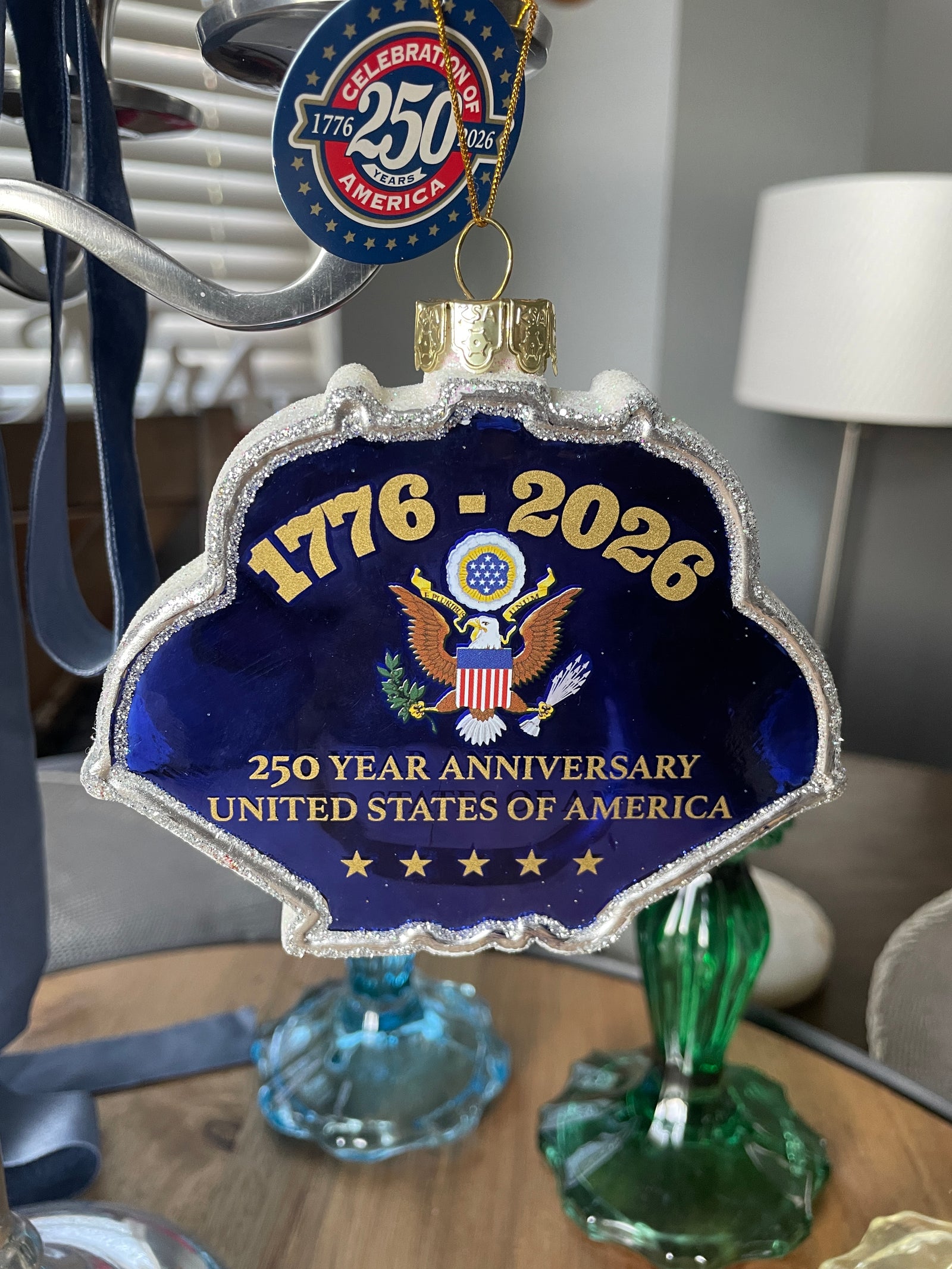 Glass 250th Anniversary U.S. Flag Ornament