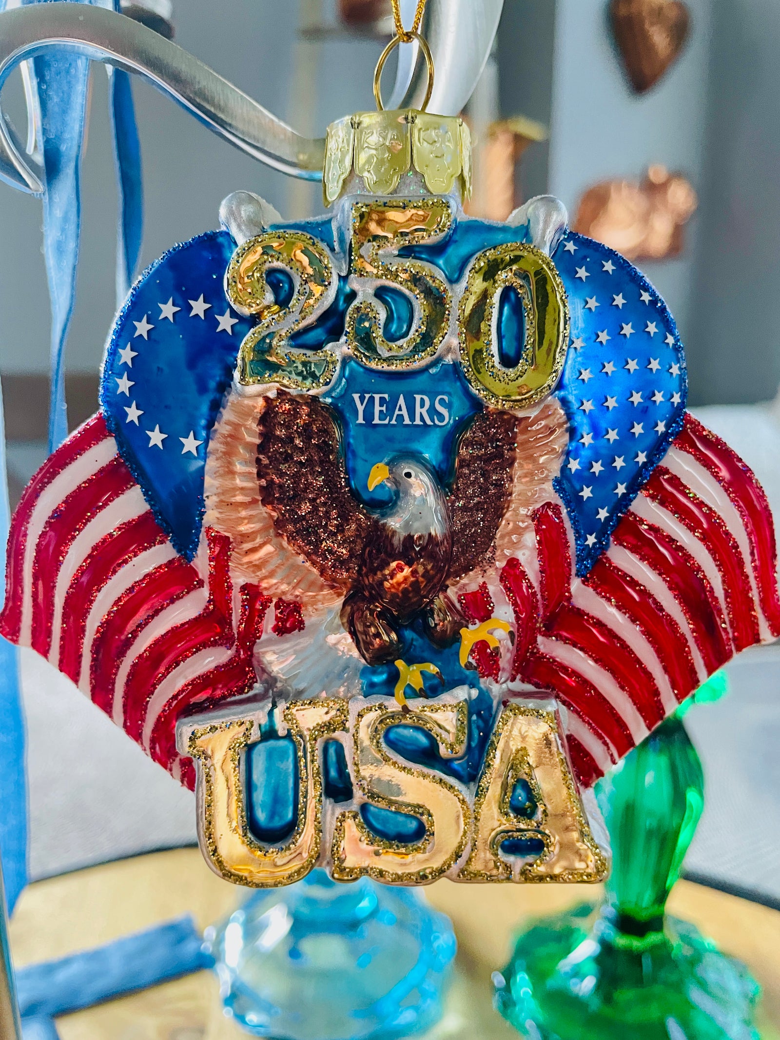 Glass 250th Anniversary U.S. Flag Ornament