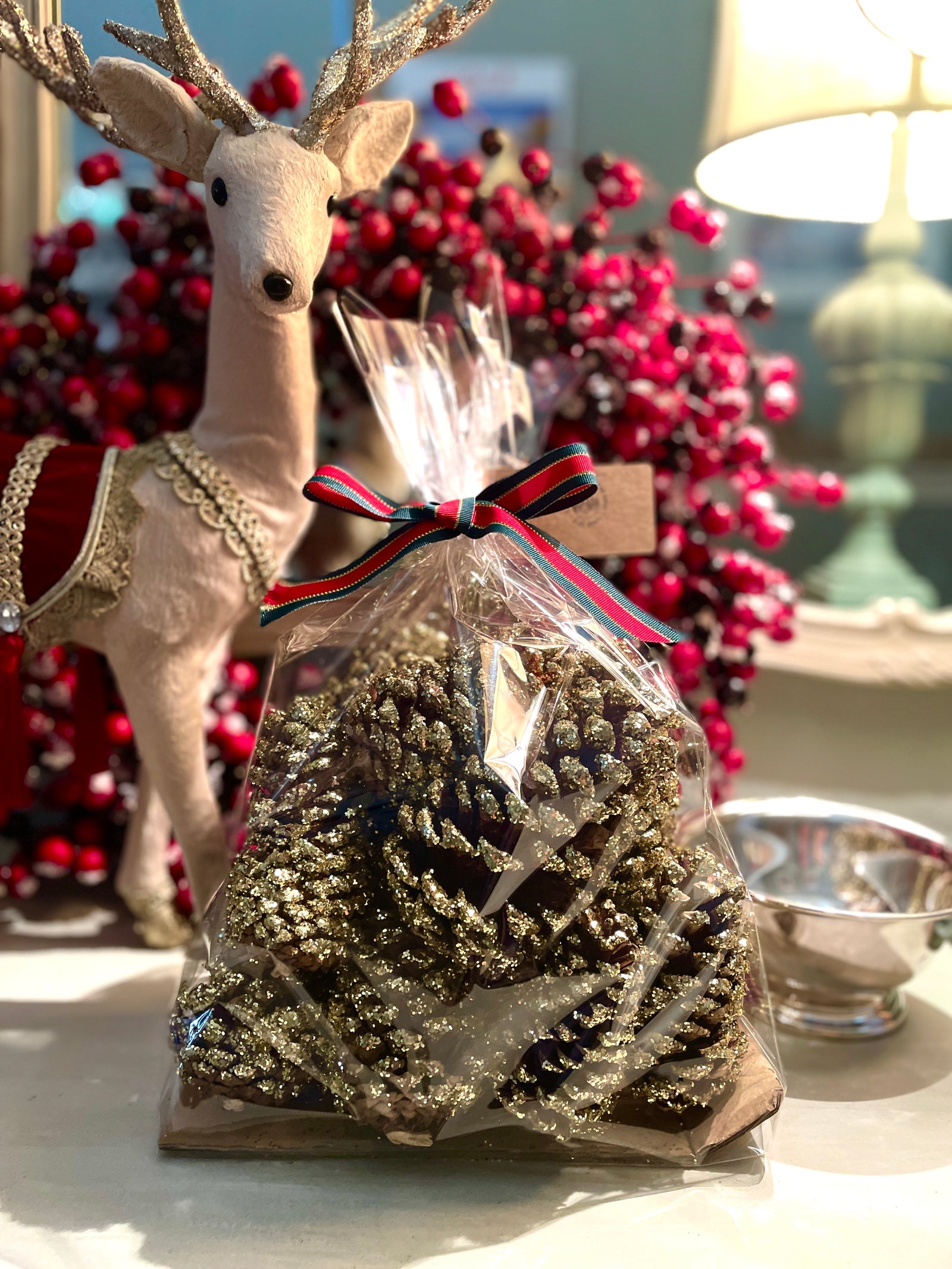 Hand-Dipped Glittered Pinecones