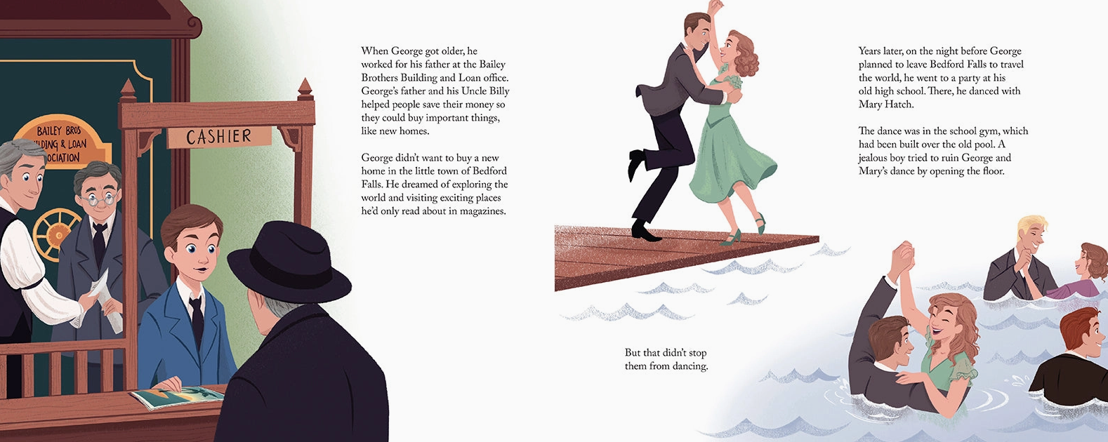 Book cover of 'It's a Wonderful Life' with characters and moon in the background Christmas Cheer All Year