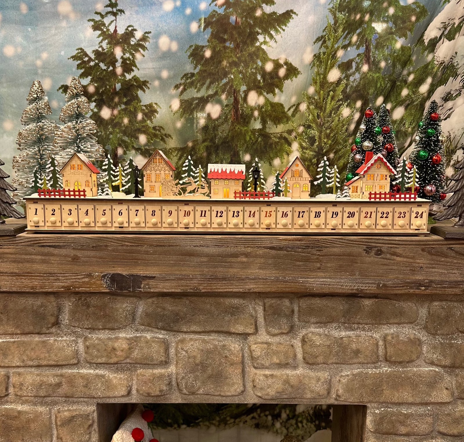 Christmas Cheer All Year JEL0992 Lit Christmas Village Mantlepiece Horizontal Advent Calendar by Kurt Adler