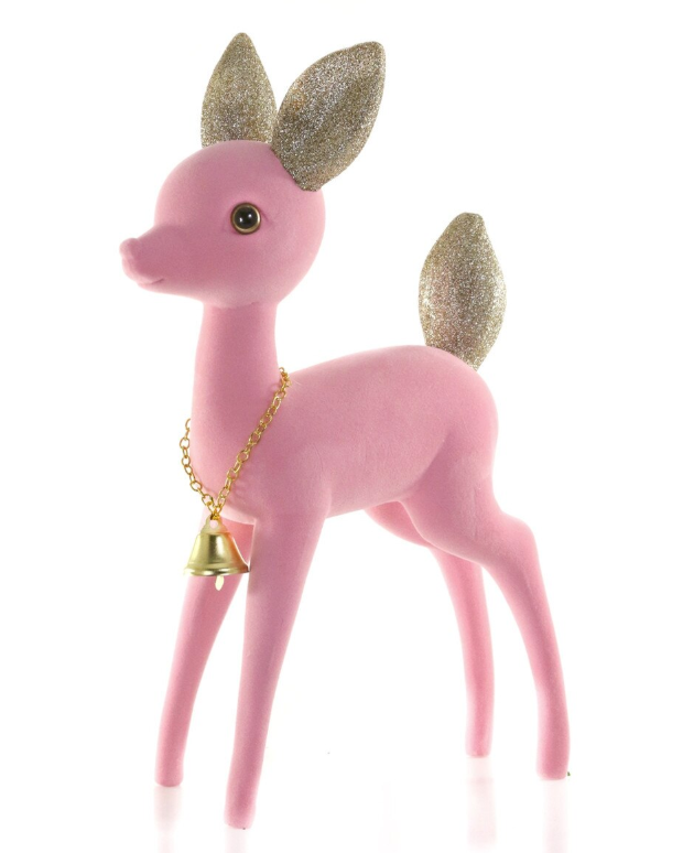 Christmas Cheer All Year Kitschy Flocked Pink Deer by Cody Foster &amp; Co