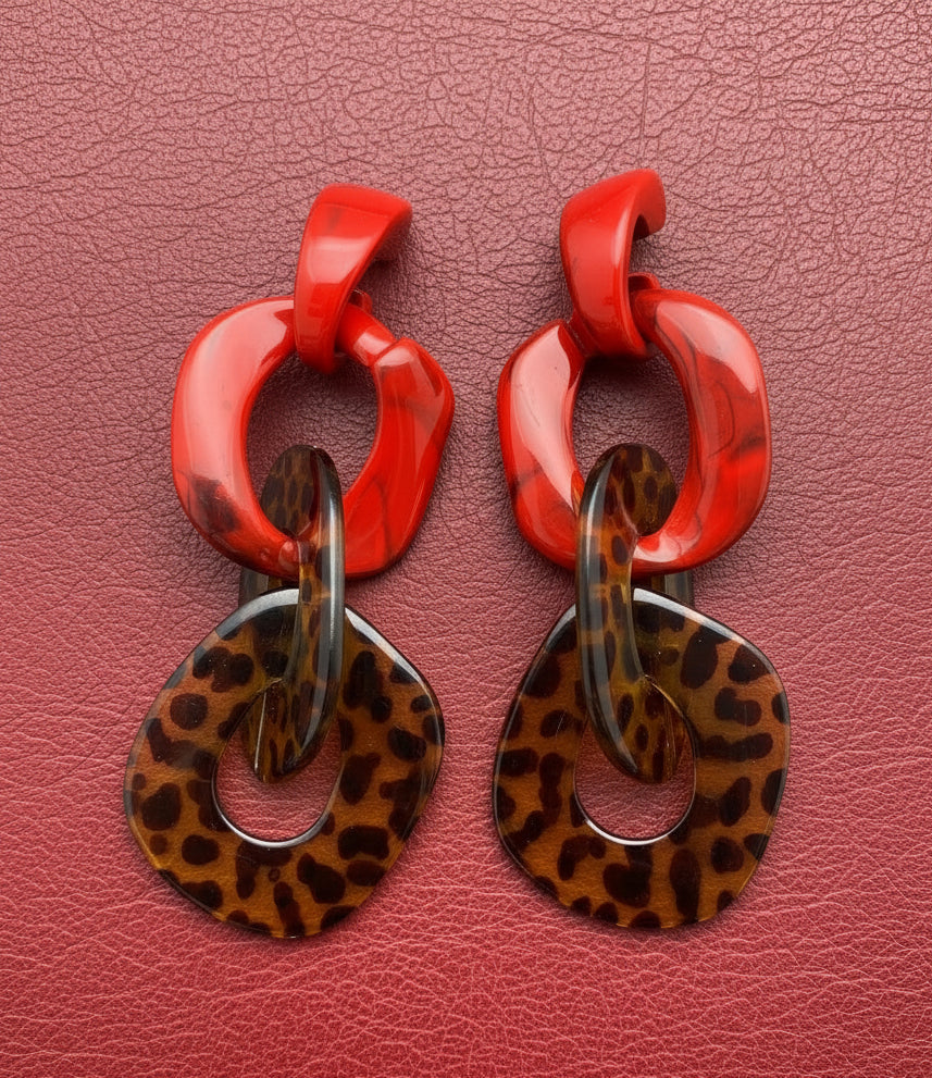 Amanda Bright Designs Leopard Link Statement Earrrings
