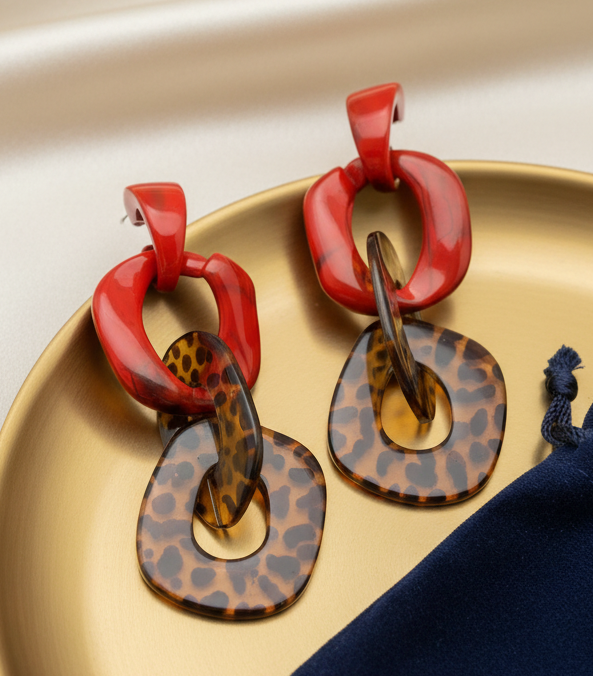 Amanda Bright Designs Leopard Link Statement Earrrings