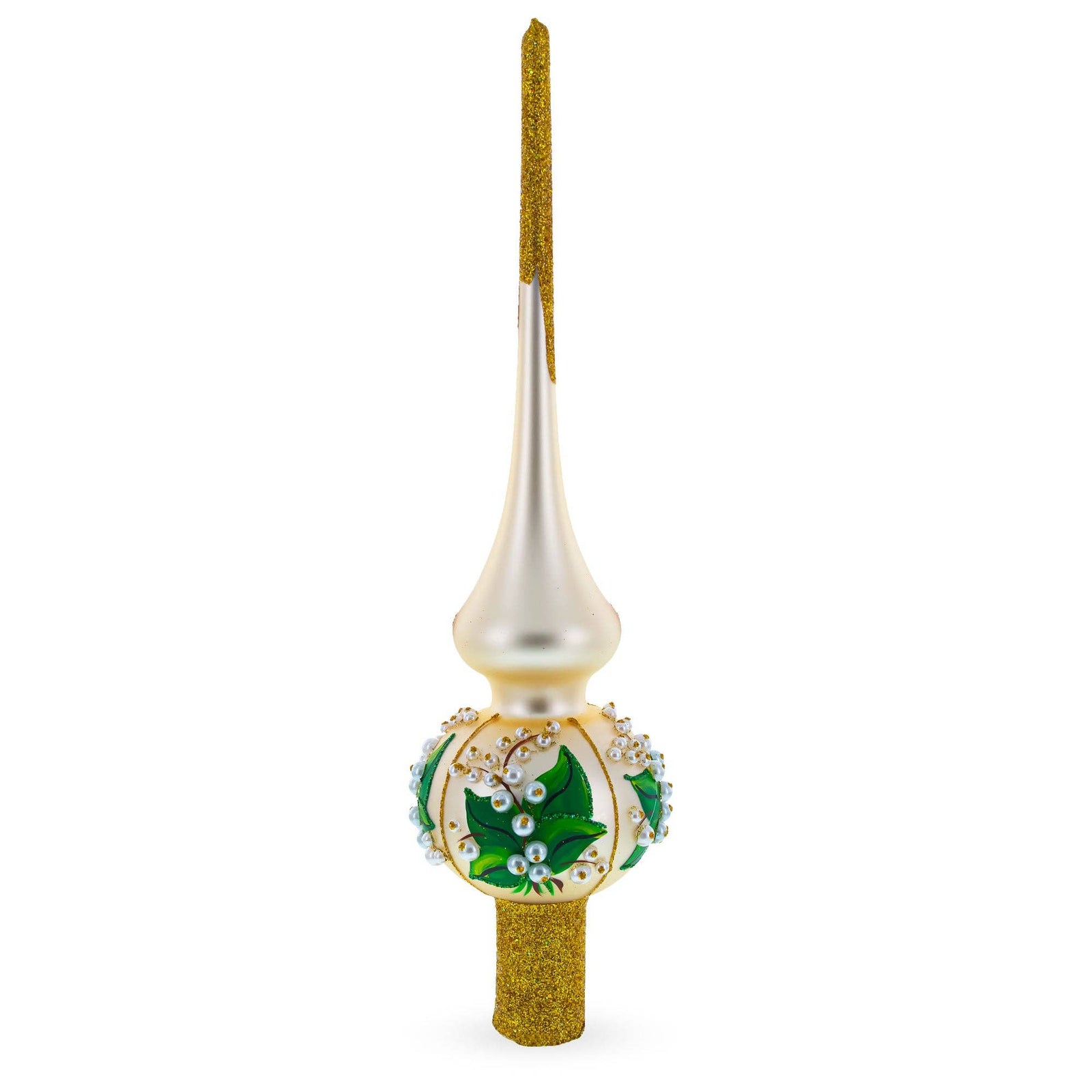 The Canton Christmas Shop Old World Europe Ukraine Lily of the Valley Gilded Champagne Hand Painted Mouth Blown Glass Tree Topper