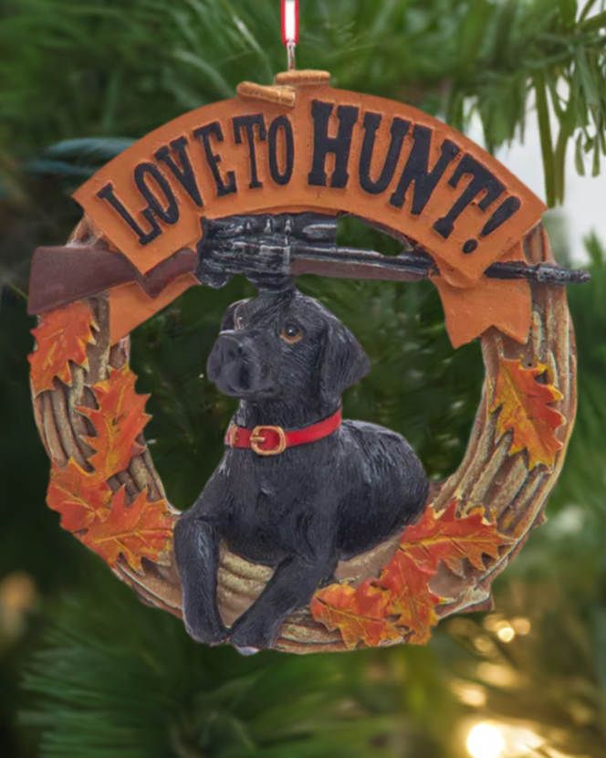 Christmas Cheer All Year Love to Hunt Kurt Adler Ornament Resin with Black Lab