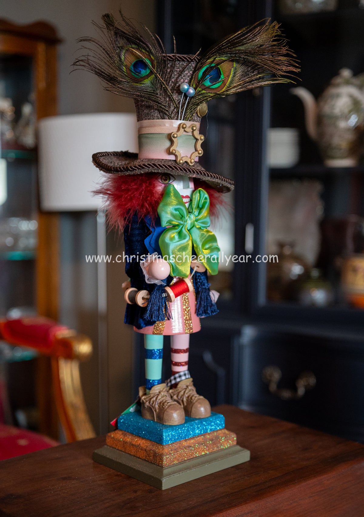 Nutcrackers for all year, the Mad Hatter Nutcracker has amazing colors and detail, available at Christmas Cheer All Year