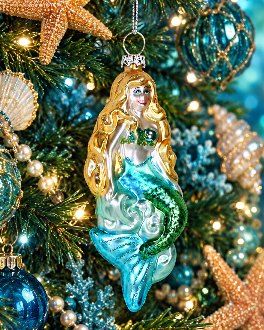 Christmas Cheer All Year ocean mammal mermaid coastal theme tree ornament