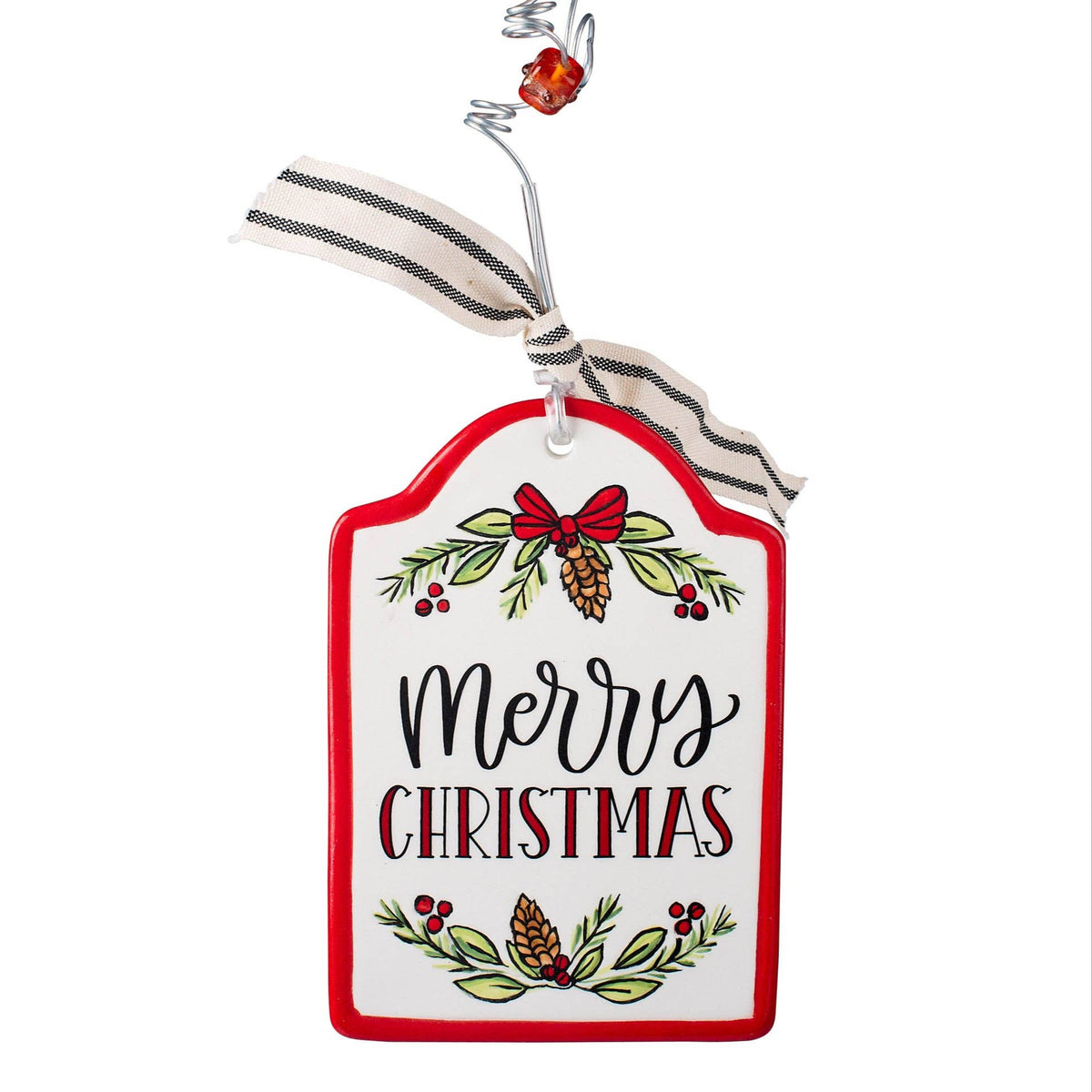 Christmas Cheer All Year Merry Christmas Flat Ceramic Handpainted Ornament by Glory Haus