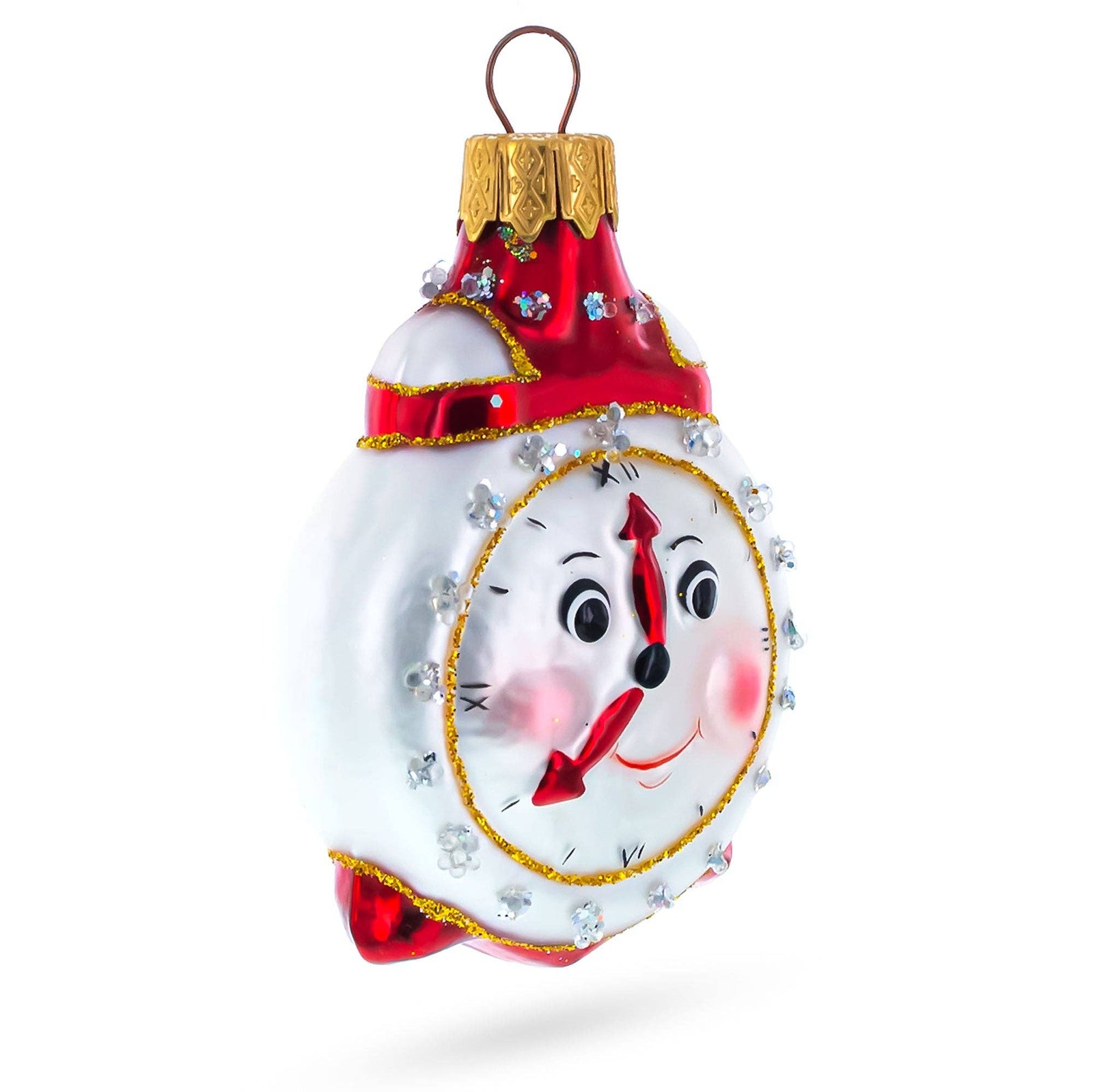 The Canton Christmas Shop Midcentury Happy Face Alarm Clock Glass Ornament