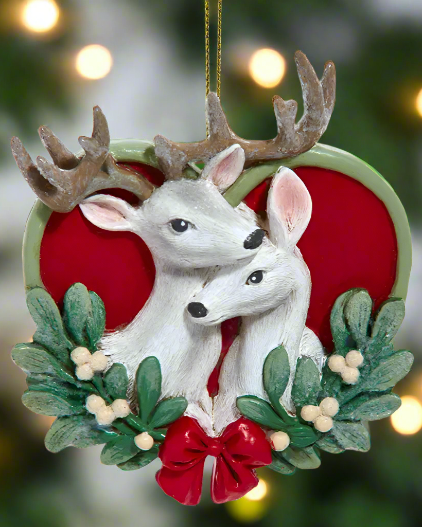 Christmas Cheer All Year Mistletoe Deer Couple Heart Ornament by Kurt Adler E1019