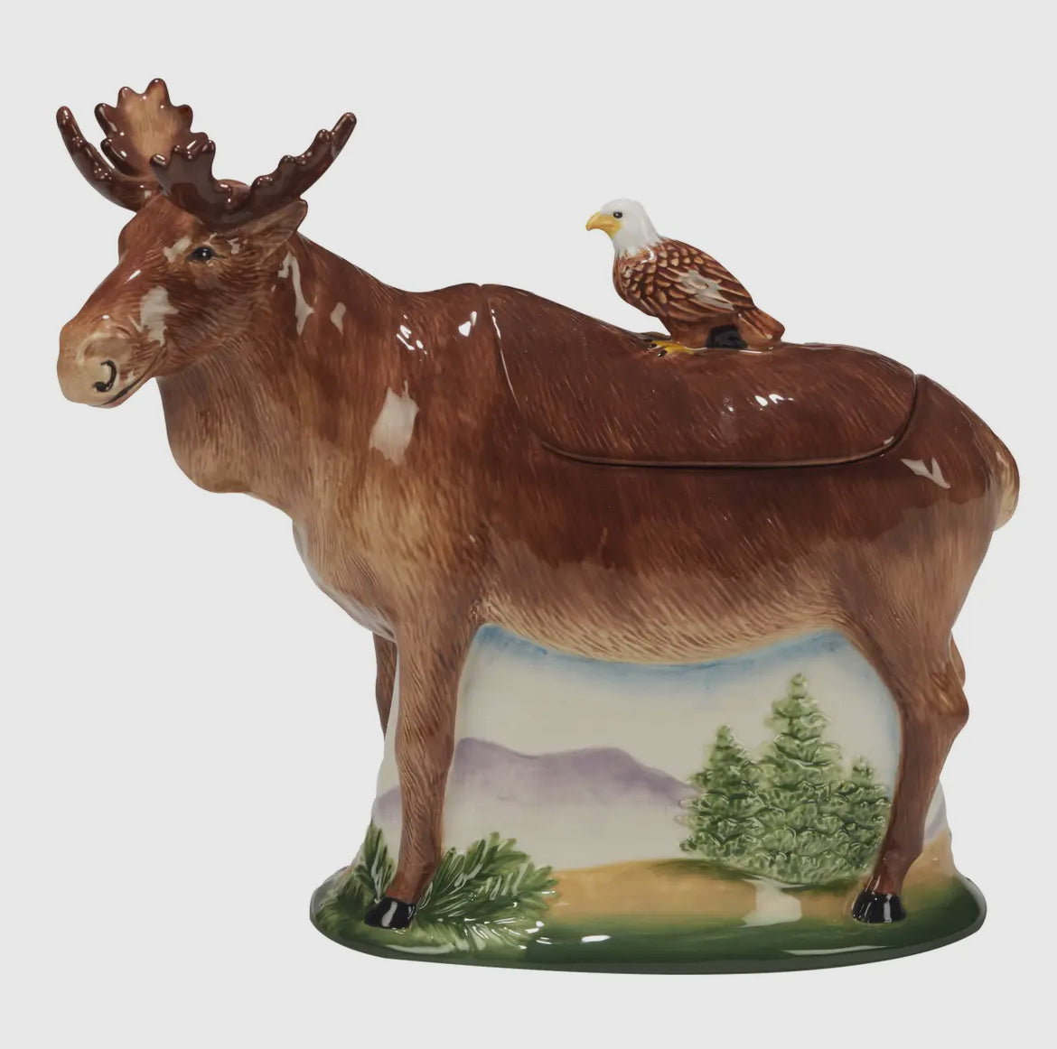 The Canton Christmas Shop Mountain Moose and Eagle Ceramic Cookie Jar Lake Mountain River Colorado Pines