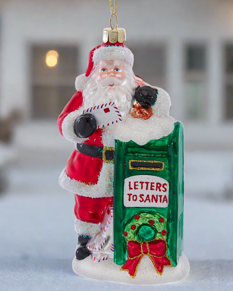 Christmas Cheer All Year Noble Gems Glass Santa with Mailbox Ornament by Kurt Adler