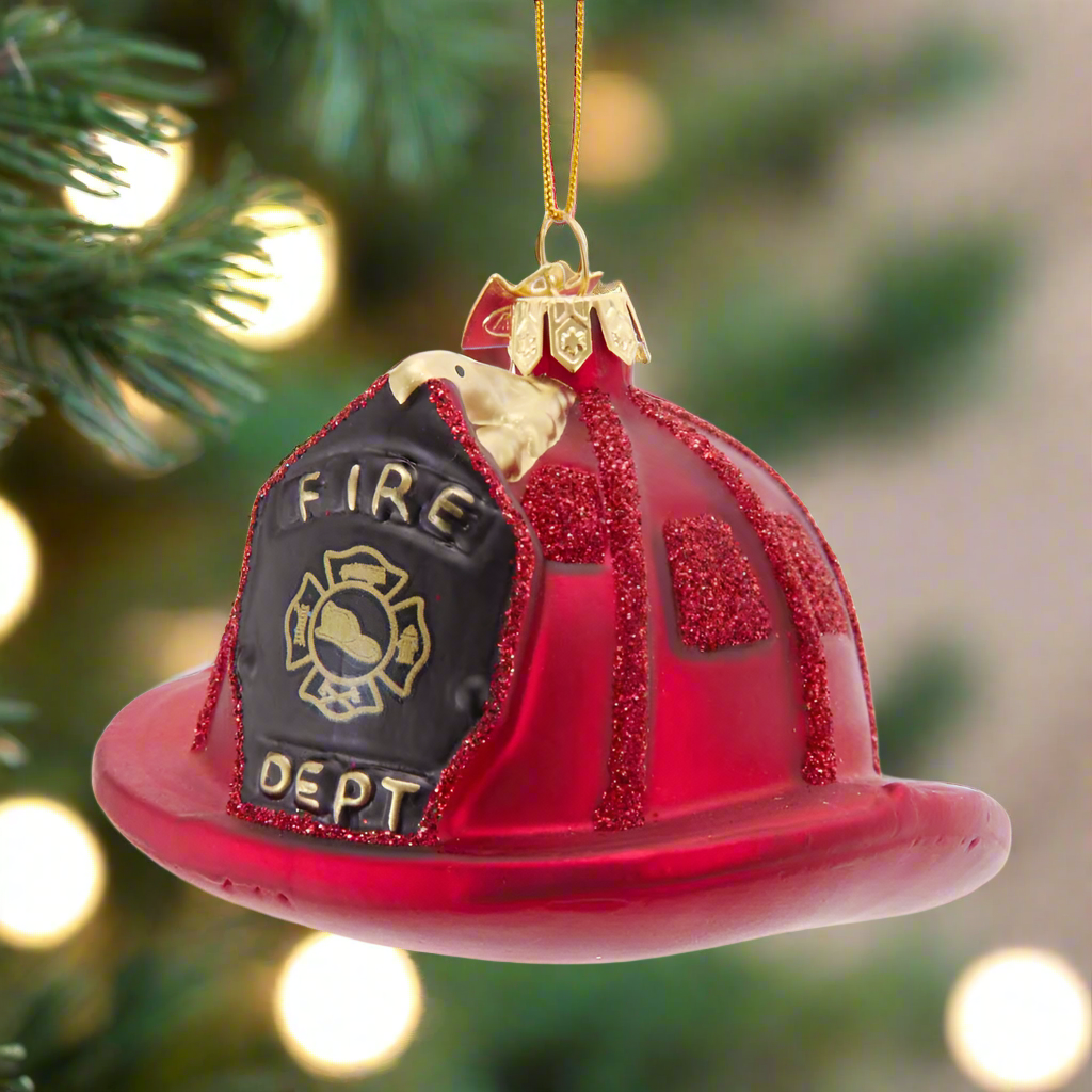 The Canton Christmas Shop Noble Gems Fireman Helmet Ornament glass