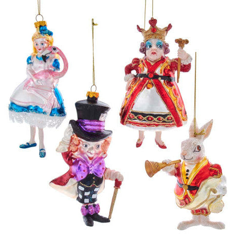 Christmas Cheer All Year Noble Gems Glass Alice in Wonderland Ornament Gift Set Alice Flamingo Mad Hatter Queen of Hearts Rabbit Kurt Adler