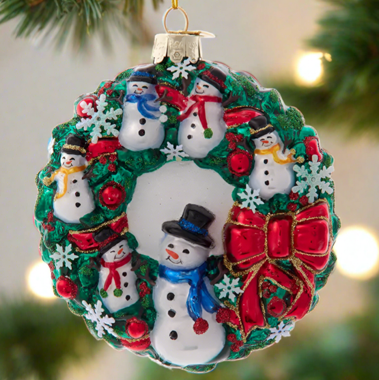 The Canton Christmas Shop Noble Gems Glass Snowman Wreath Ornament by Kurt Adler