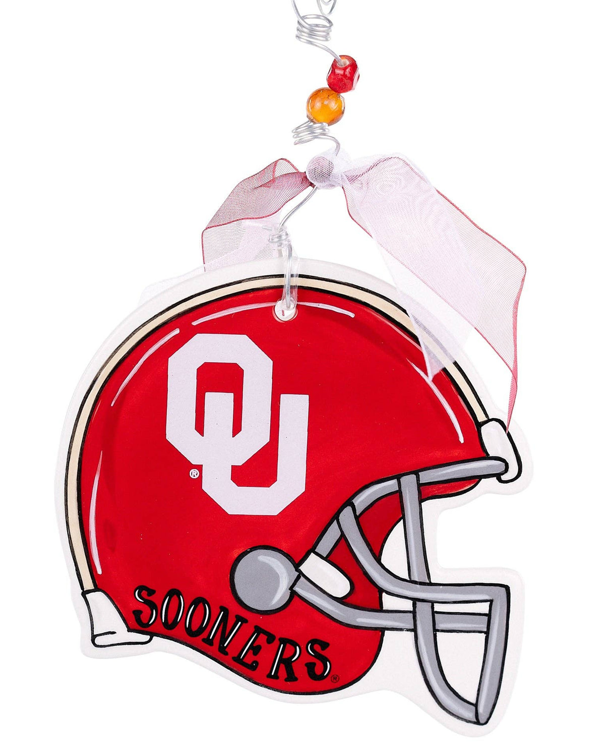 Christmas Cheer All Year Oklahoma University collegiate ornament sooners football helmet ceramic handpainted ornament